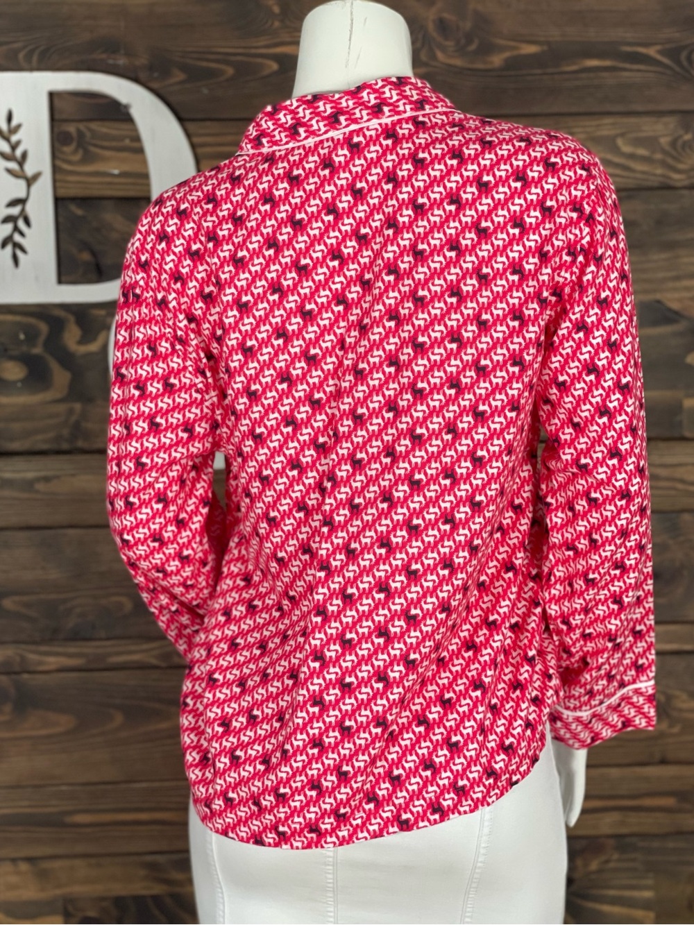 Victoria's Secret | Holiday Flannel Striped Reindeer Pattern Embroidered Pocket - Picture 3 of 6
